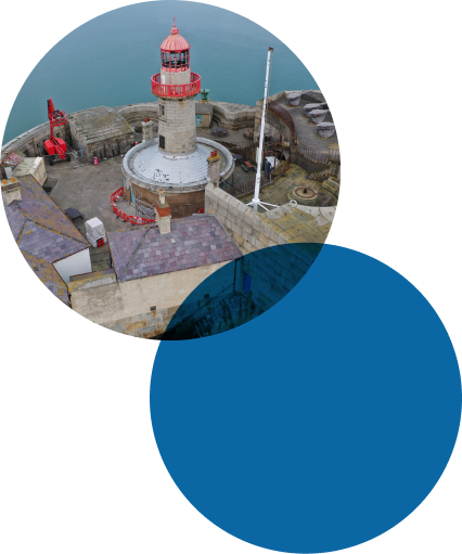 Circles with the Dun Laoghaire lighthouse inside one of them